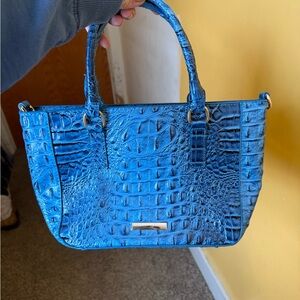 Elegant Blue Crocodile-Embossed Handbag